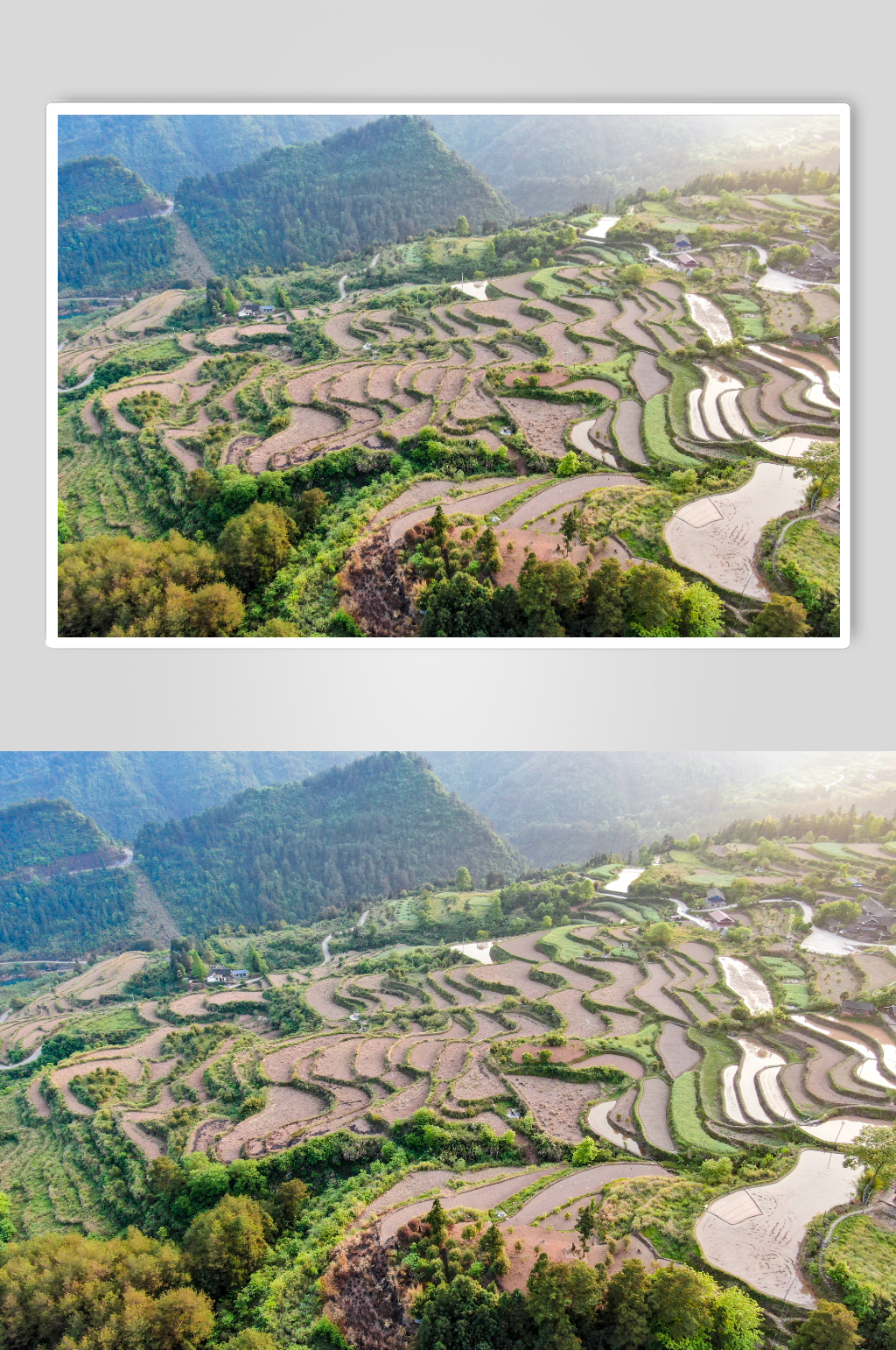 航拍高山梯田农业种植摄影图素材