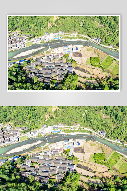 俯拍湖南湘西苗族村落摄影图