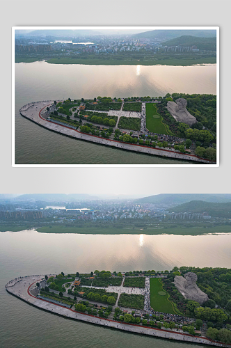 湖南长沙湘江橘子洲头旅游景区航拍摄影图