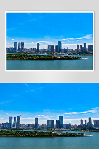 湖南长沙湘江橘子洲头旅游景区航拍摄影图