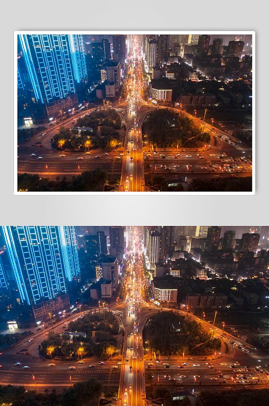 湖南长沙城市夜景交通航拍摄影图