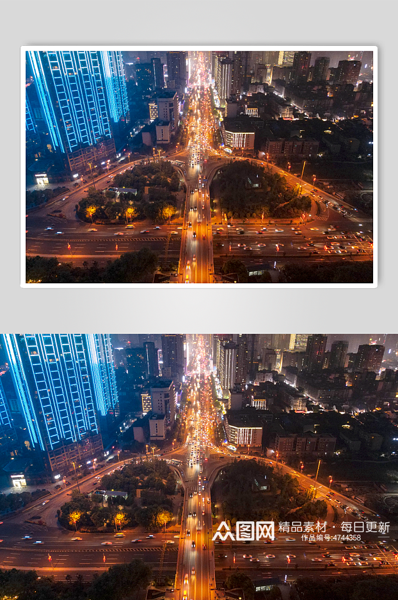 湖南长沙城市夜景交通航拍摄影图素材
