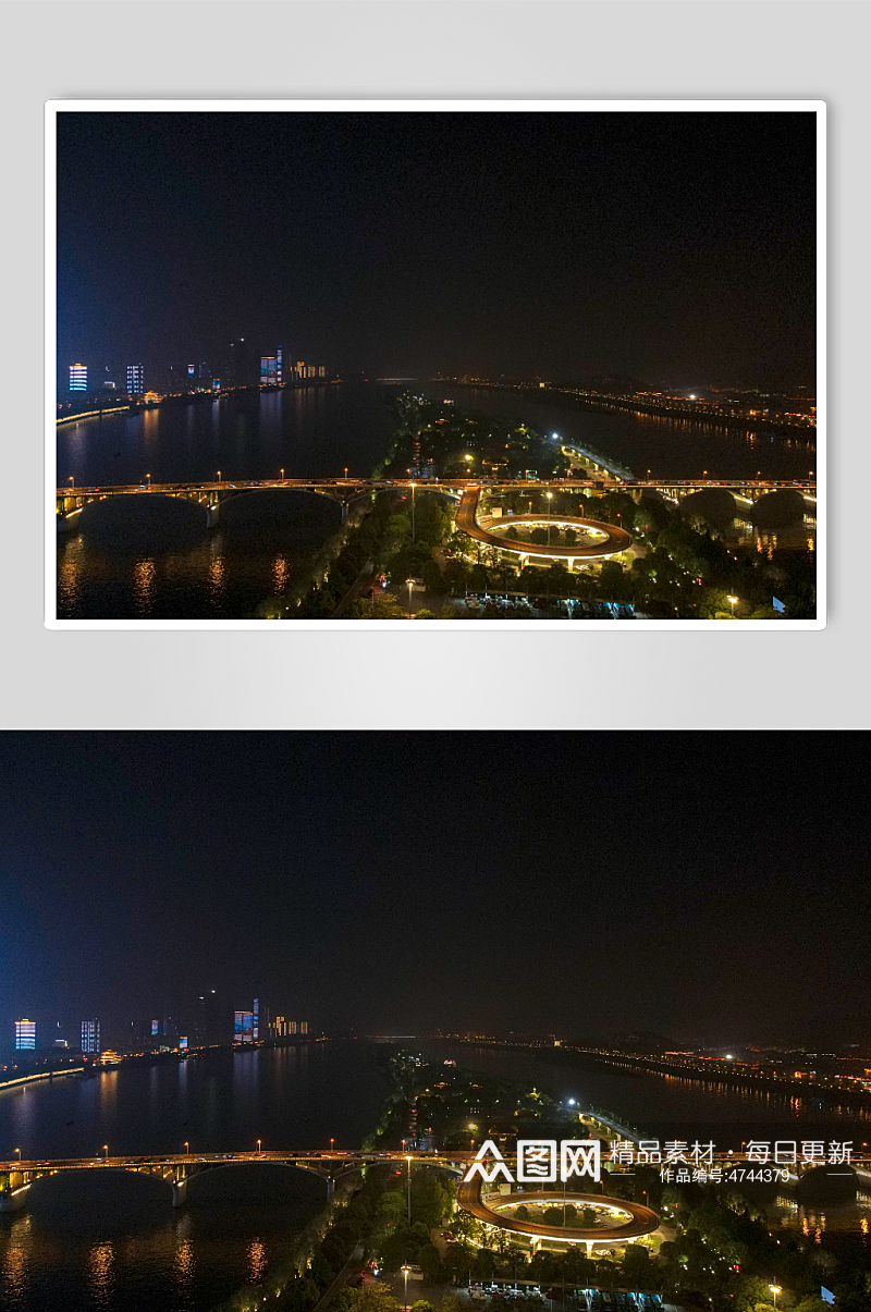 湖南长沙湘江橘子洲大桥夜景航拍素材