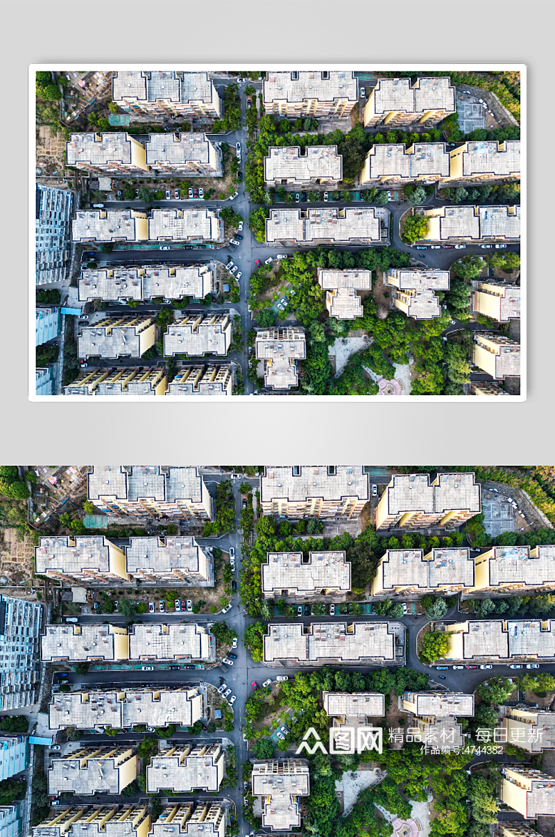 城市高档小区住宅环境俯拍摄影图素材