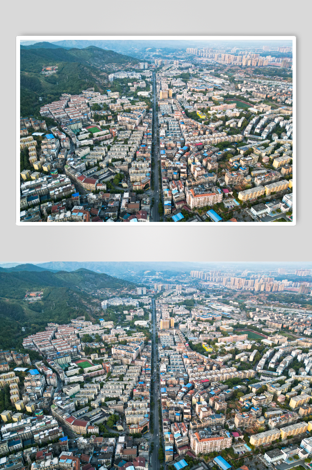 航拍城市老城区交通素材
