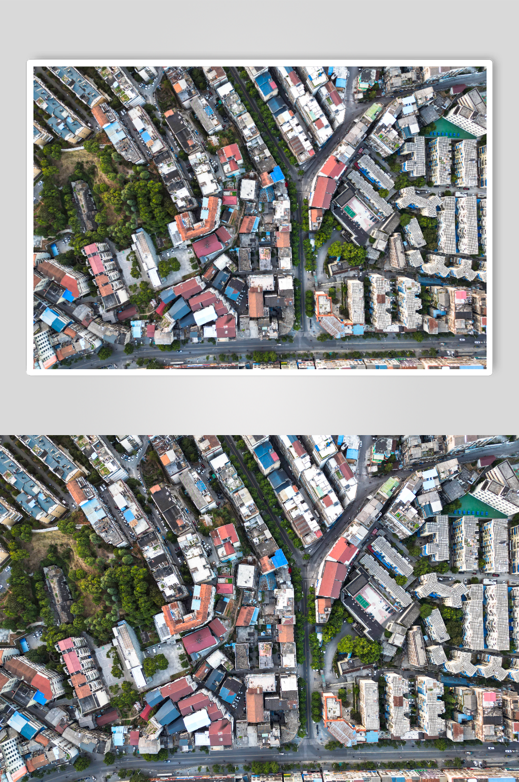 俯拍城市老城区住宅楼素材
