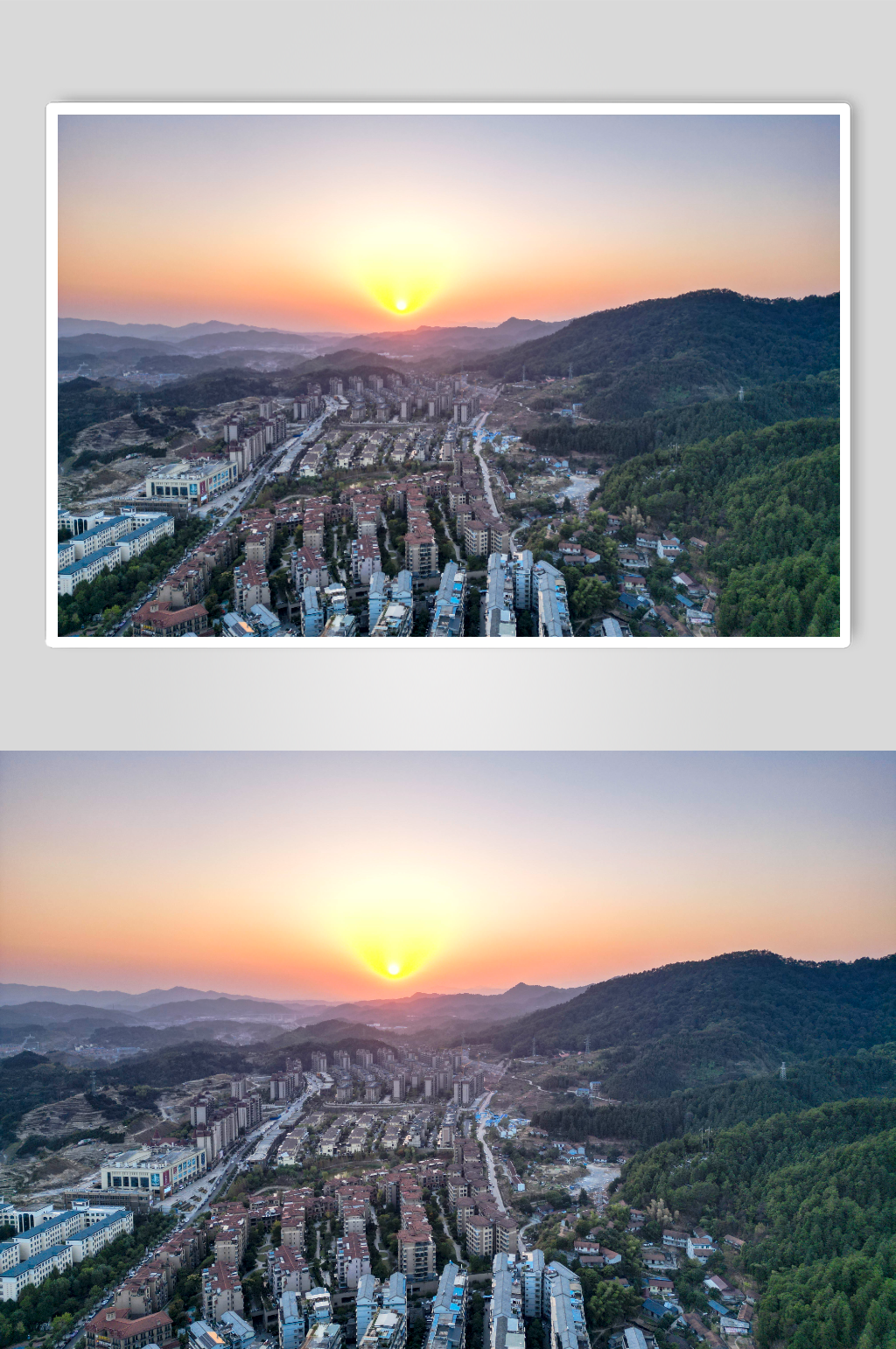 湖南湘西城市日落晚霞夕阳航拍摄影图素材