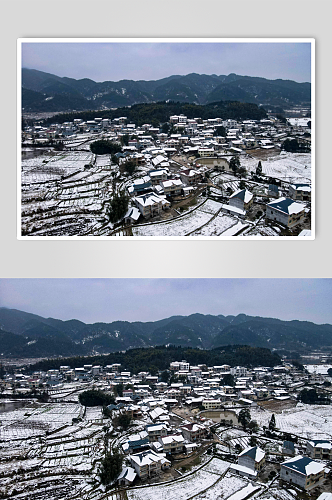 乡村田园冬天雪景摄影图