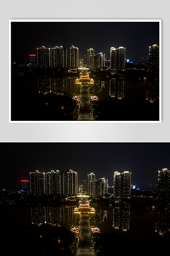 福建漳州城市夜景灯光航拍摄影图