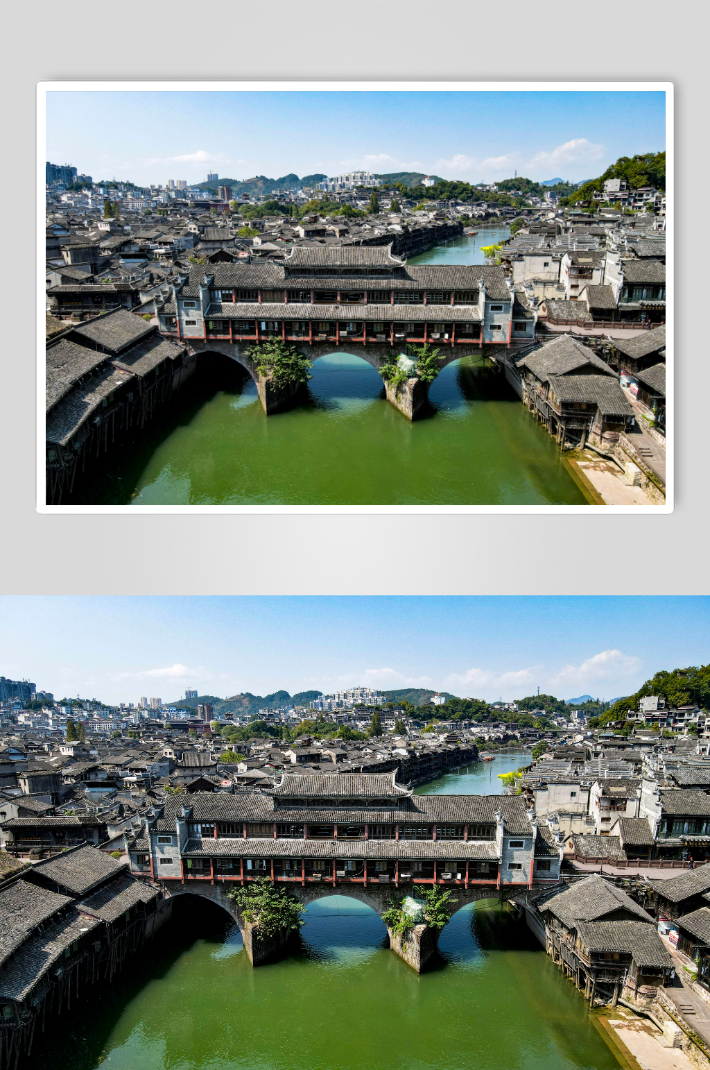 著名旅游景区湖南凤凰古城航拍摄影图素材