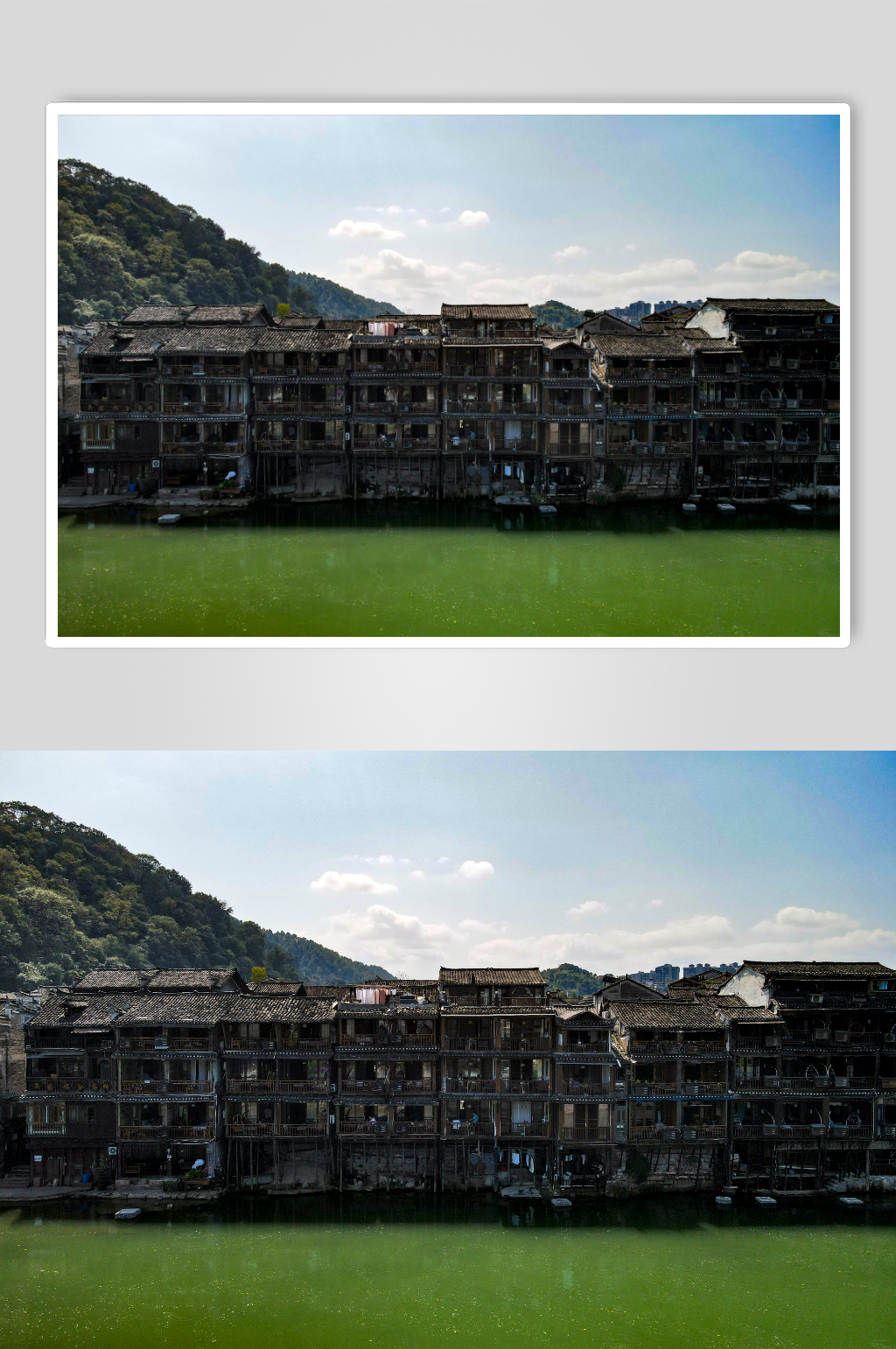 湖南湘西凤凰古城吊脚楼建筑航拍摄影图素材