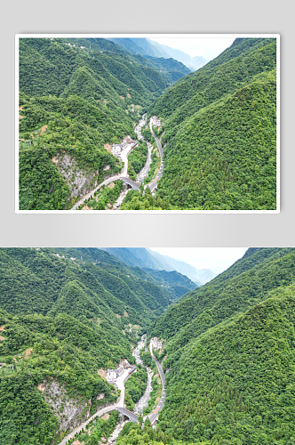 自然风光山川山谷道路交通航拍摄影图