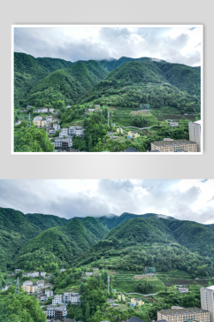 贵州大山山脚下的小村落航拍摄影图