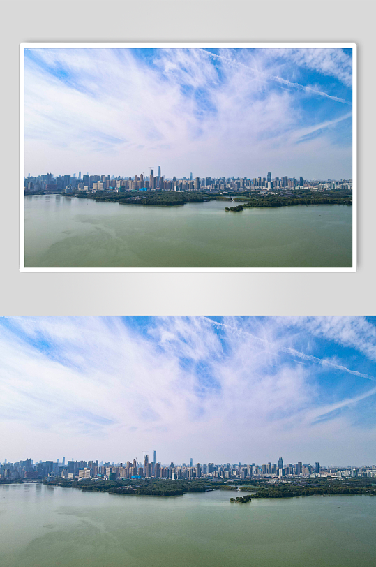 城市蓝天白云高楼建筑天际线航拍摄影图