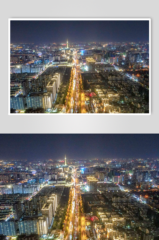 河南郑州城市夜景交通灯光航拍摄影图