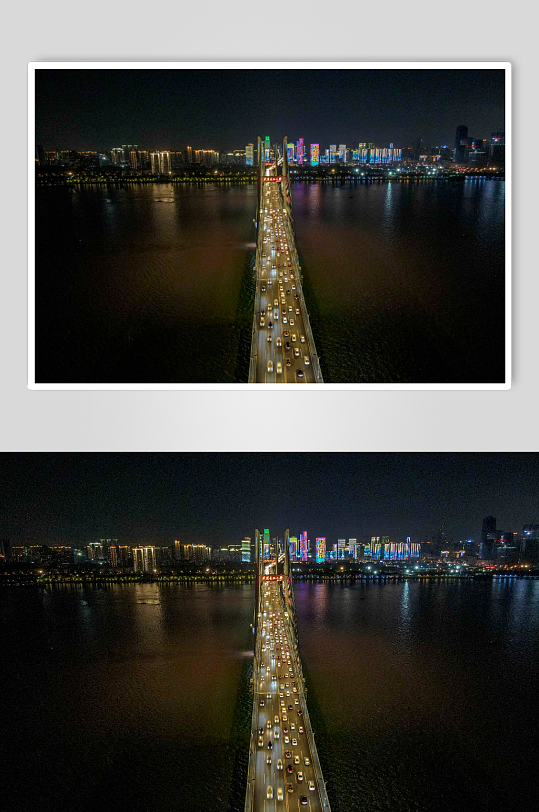 城市桥梁交通夜景灯光航拍摄影图