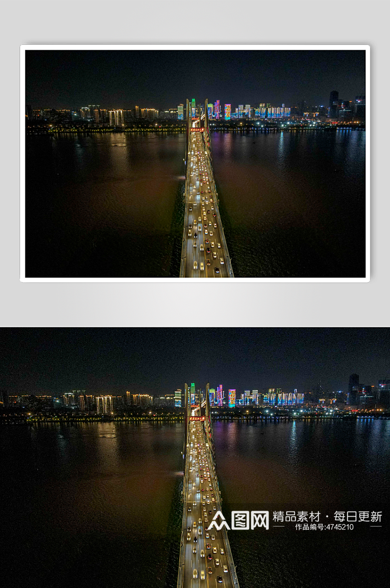 城市桥梁交通夜景灯光航拍摄影图素材