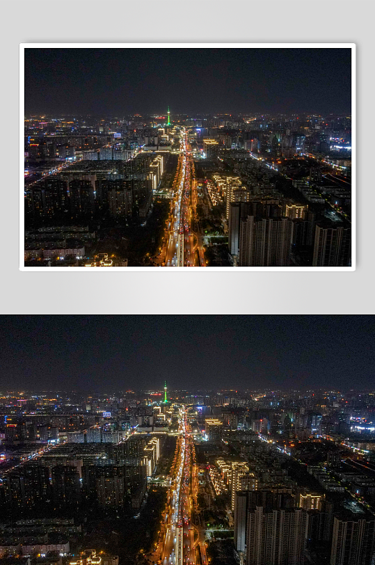 湖南长沙城市夜景交通灯光航拍摄影图