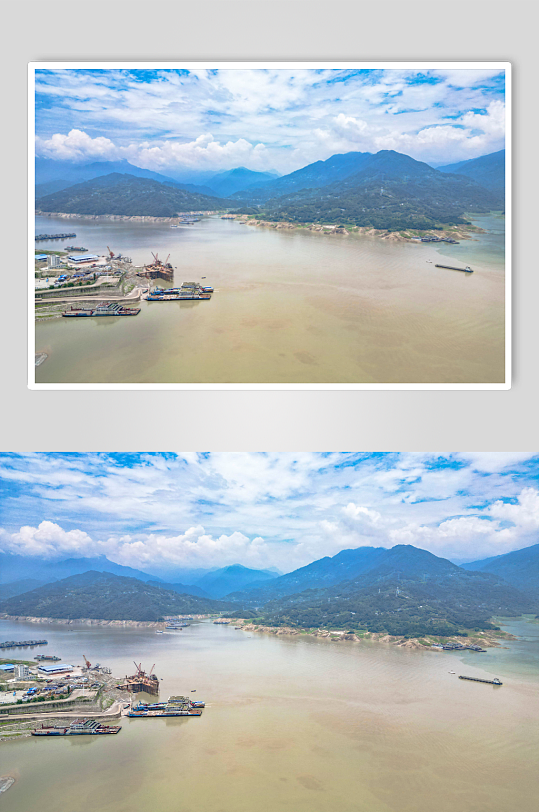 湖北长江三峡风光蓝天白云航拍摄影图