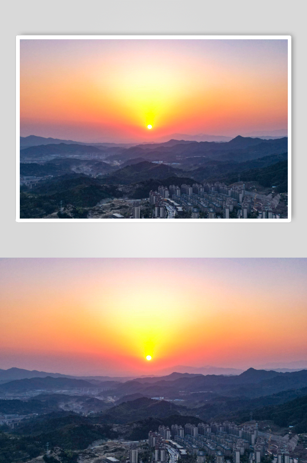 城市夕阳晚霞日落晚霞火烧云航拍摄影图素材