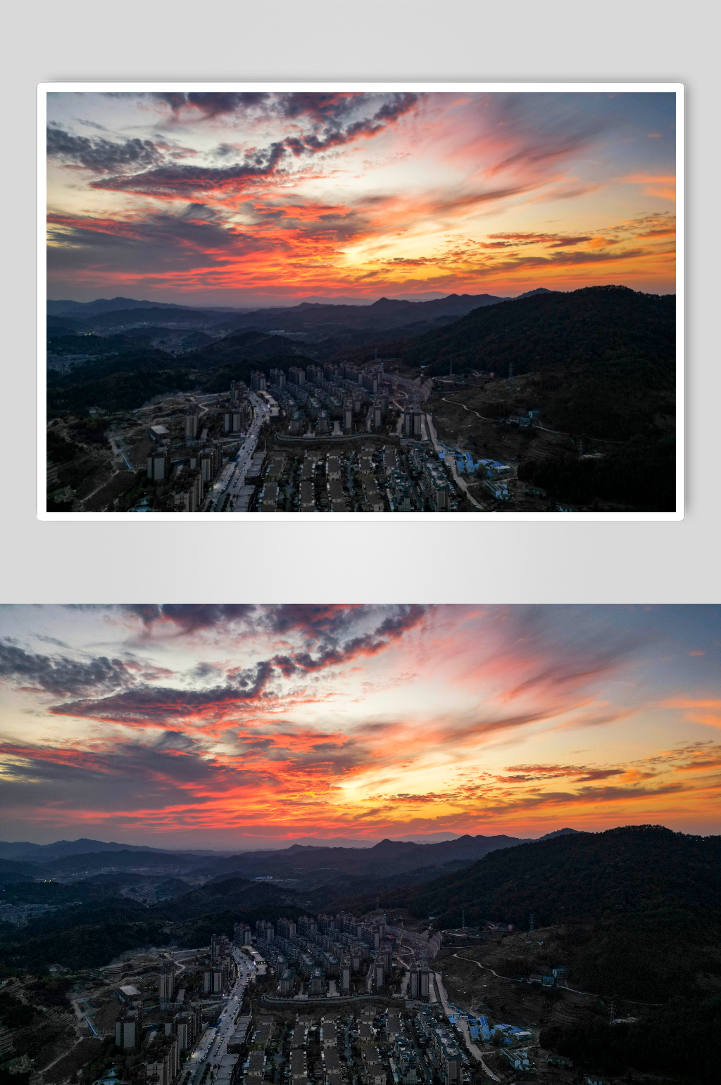 日落晚霞夕阳火烧云自然风景航拍摄影图素材