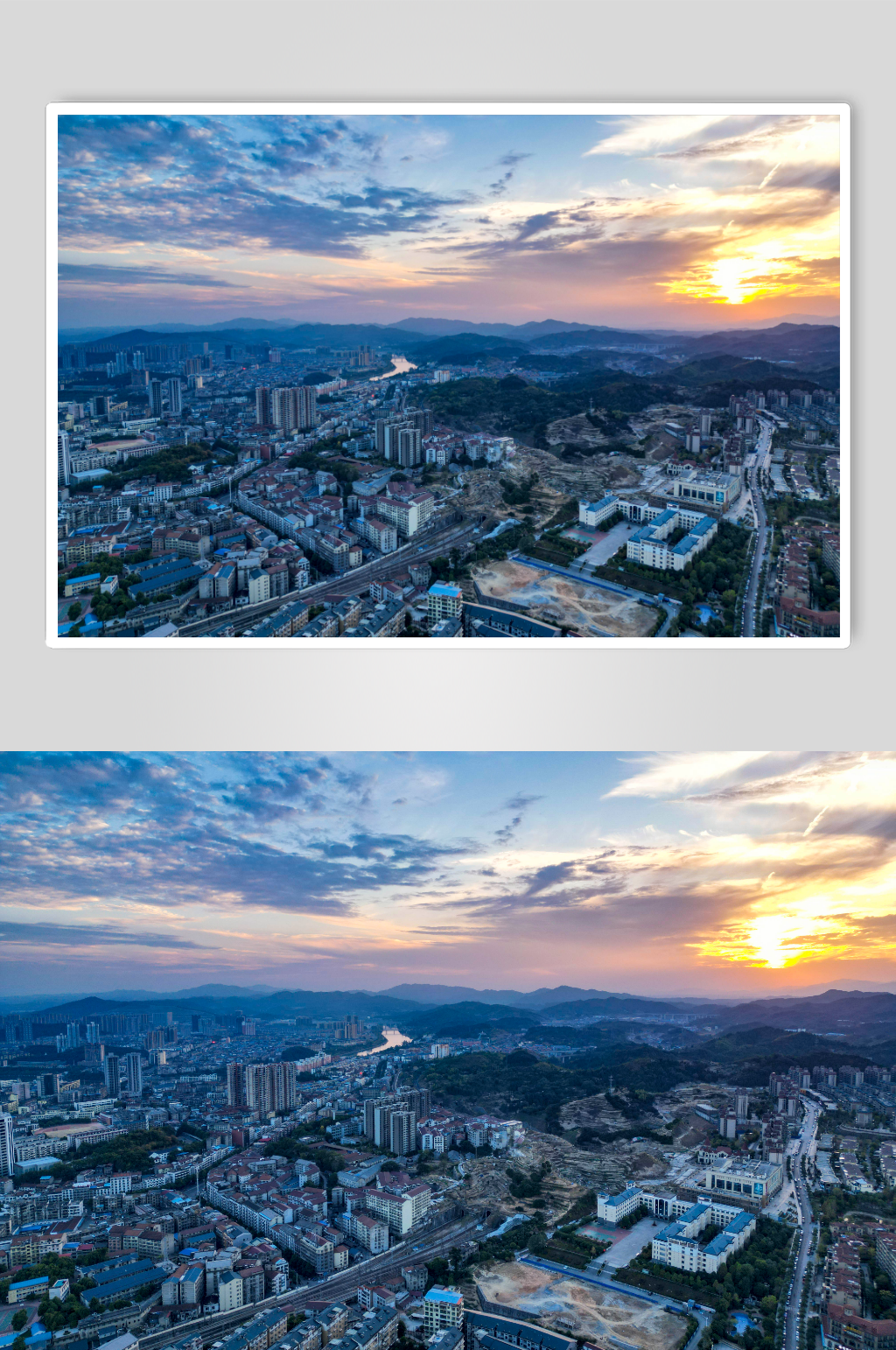 城市日落晚霞夕阳航拍素材