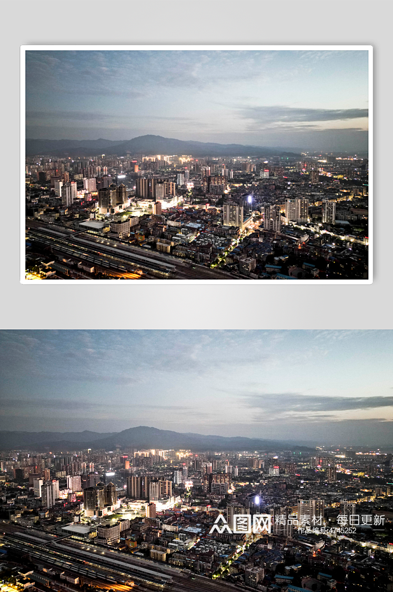 湖南湘西城市夜幕降临城市风景航拍摄影图素材