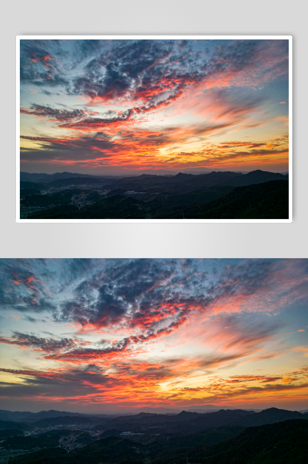 自然风光晚霞夕阳黄昏火烧云航拍摄影图素材