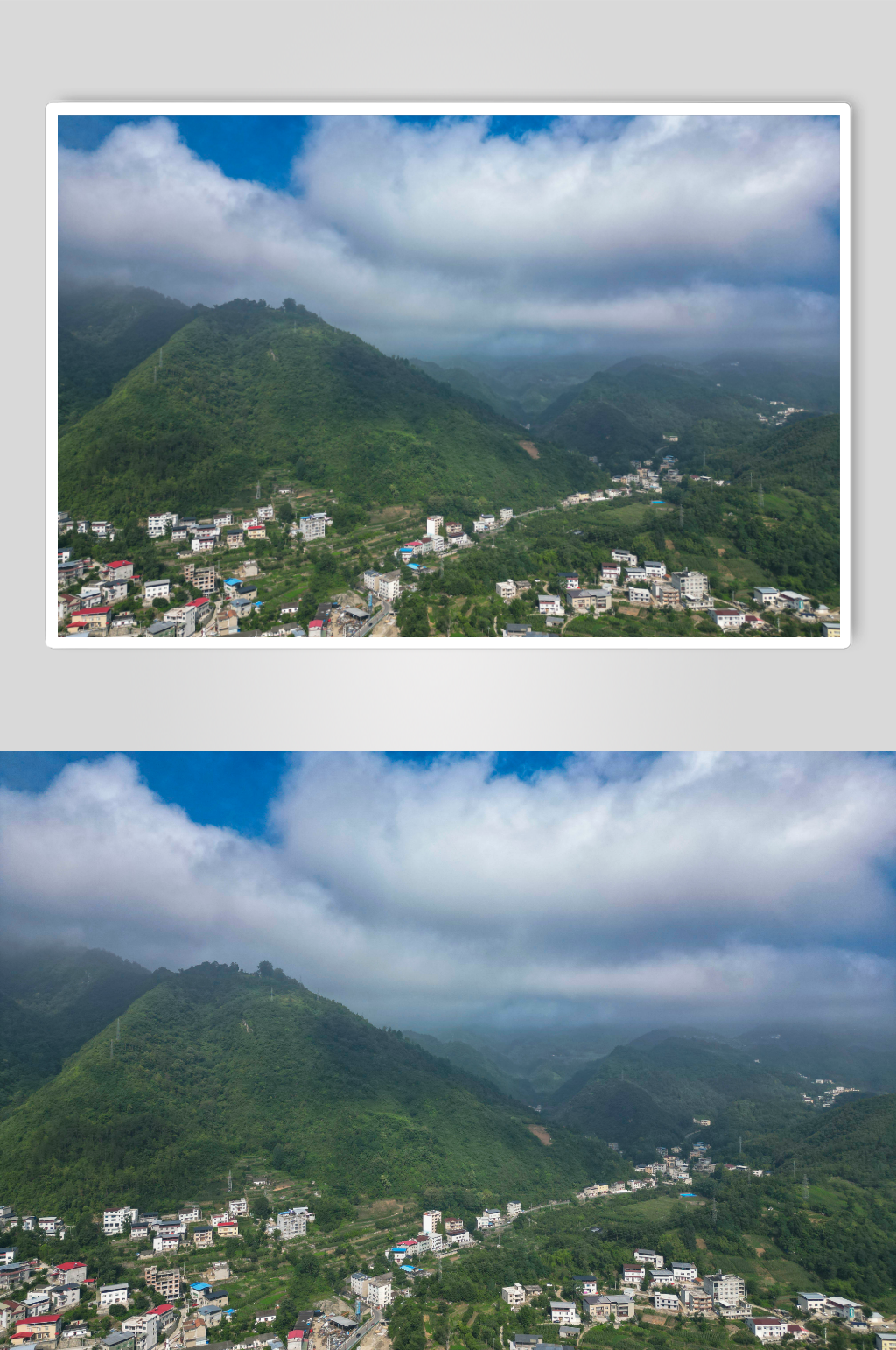 清晨山川云雾缭绕航拍摄影图素材