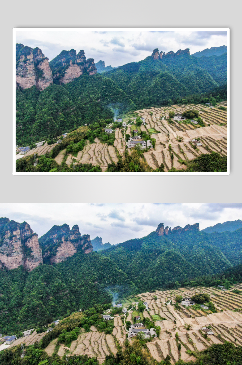 自然风光湖南张家界高山梯田农业种植航拍素材