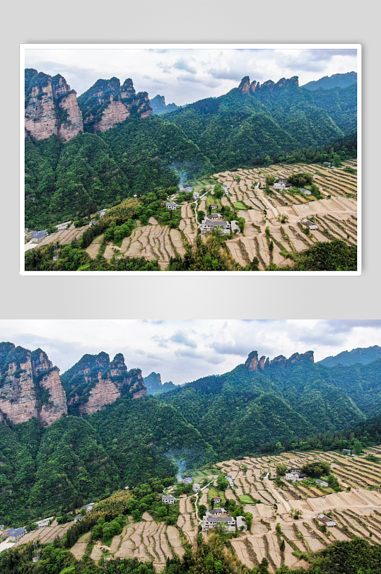 自然风光湖南张家界高山梯田农业种植航拍-众图网