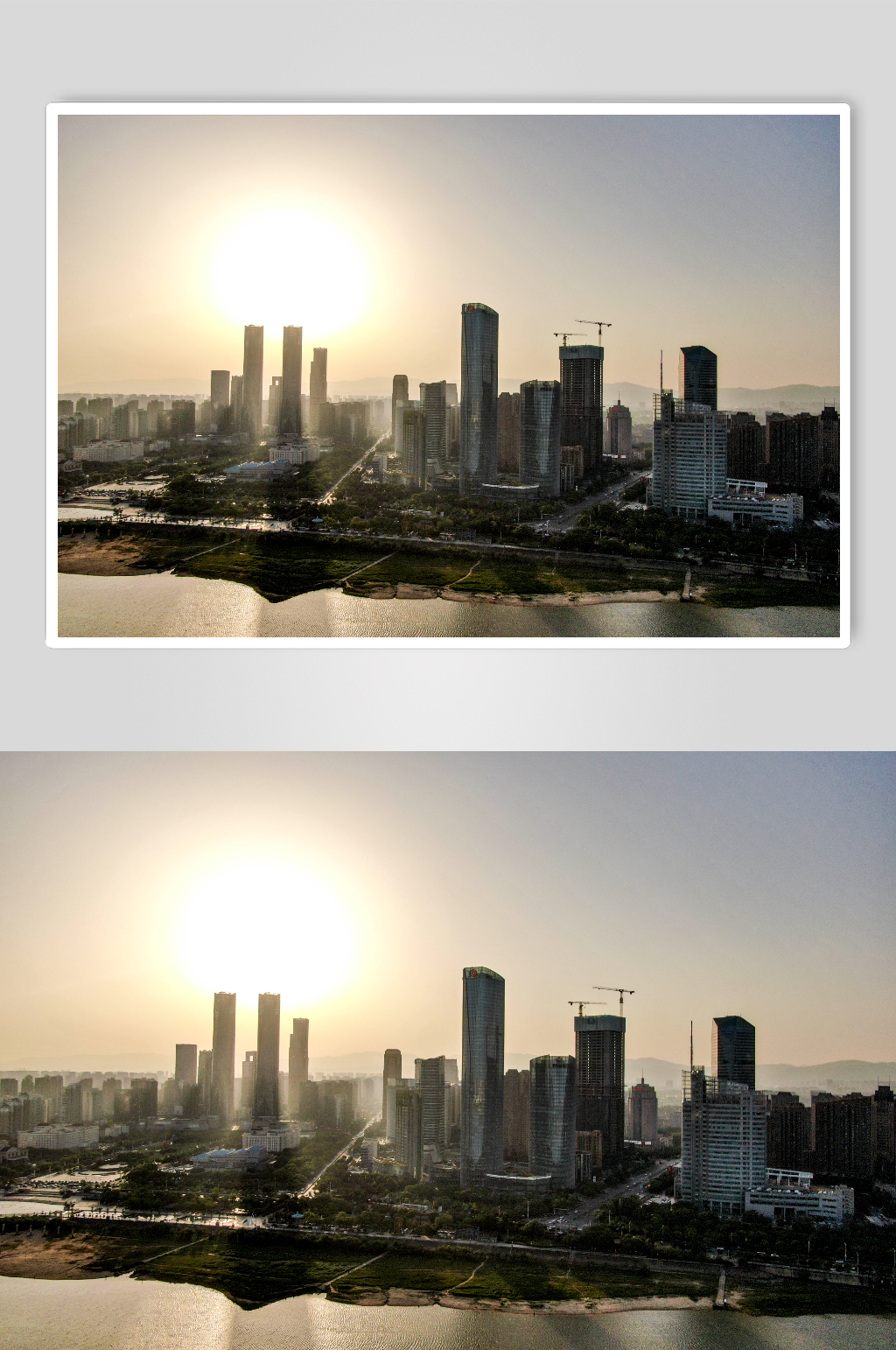 江西南昌城市日落剪影航拍摄影图素材