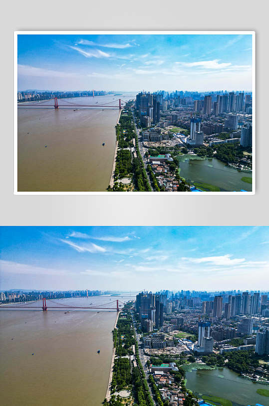 湖北武汉长江沿岸风光航拍摄影图