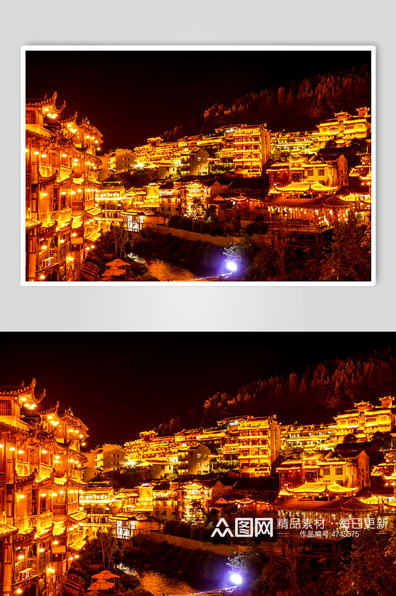 贵州侗寨少数民族特色建筑夜景灯光摄影图素材
