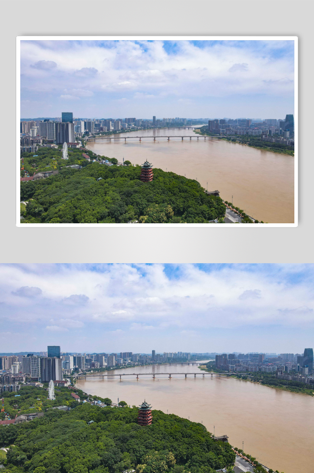 湖南株洲湘江风光航拍摄影图素材
