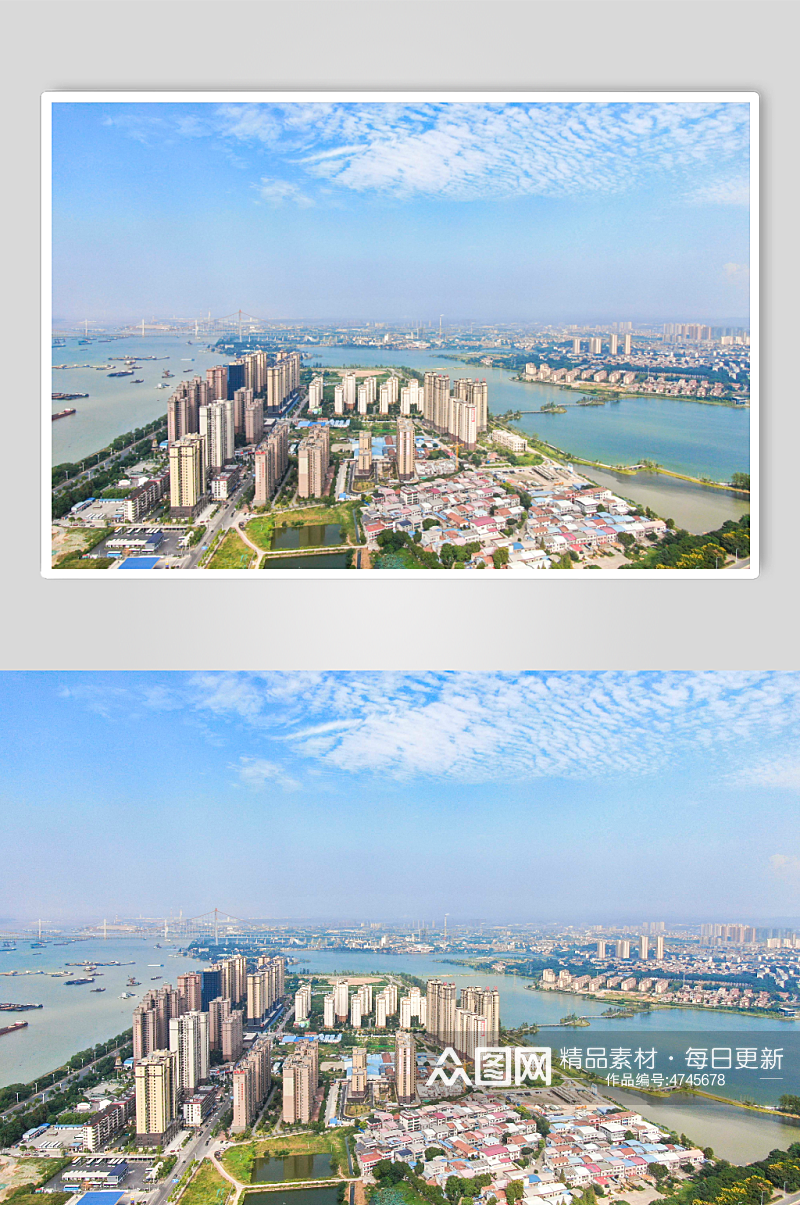 湖南岳阳城市全景航拍摄影图素材