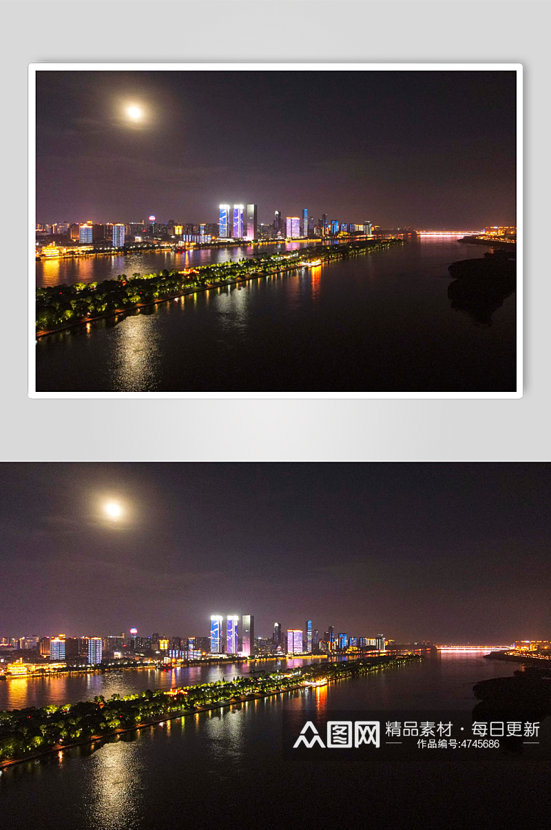 湖南长沙城市夜景灯光航拍摄影图素材
