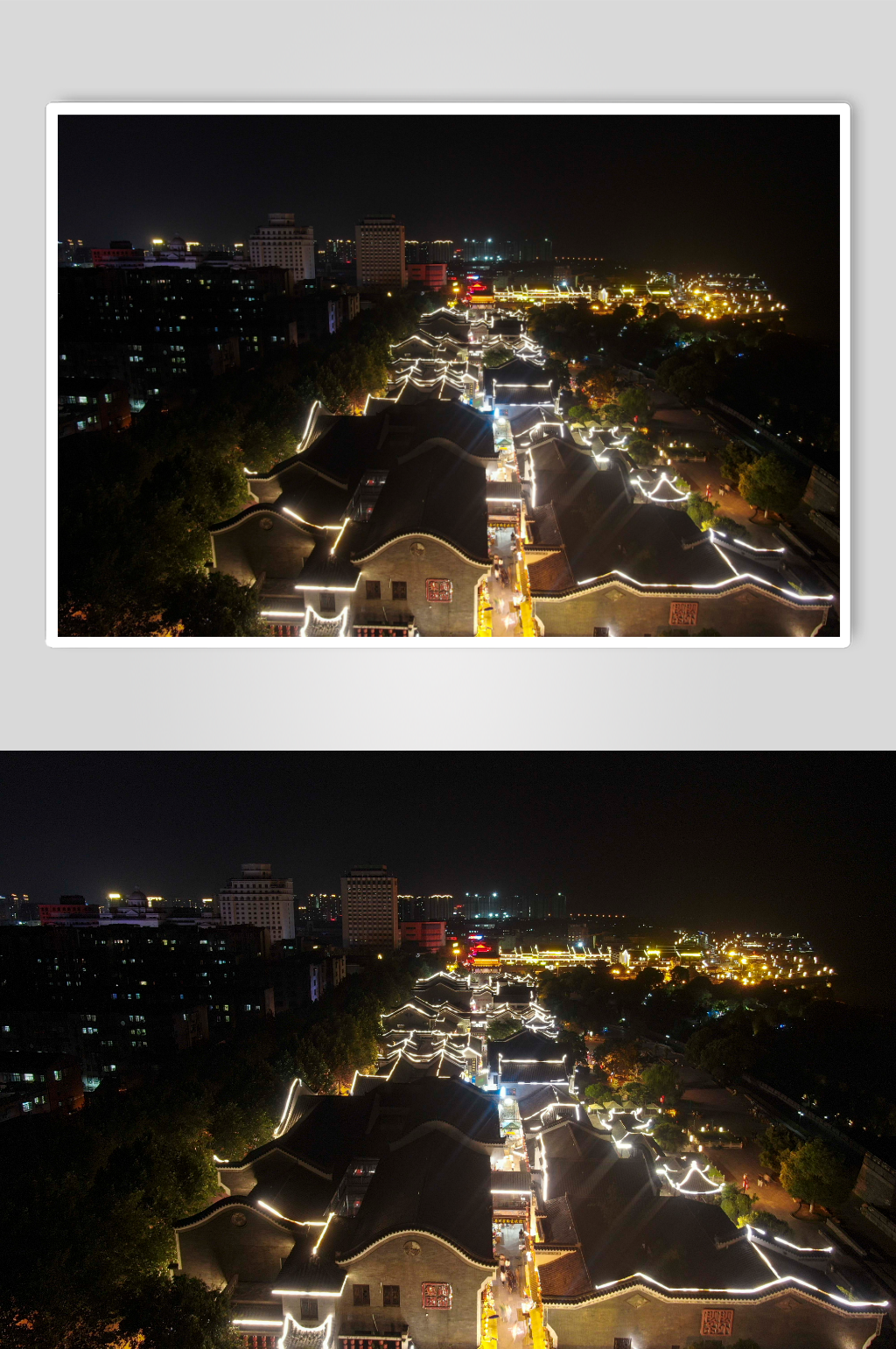 湖南岳阳楼景区夜景灯光航拍摄影图素材