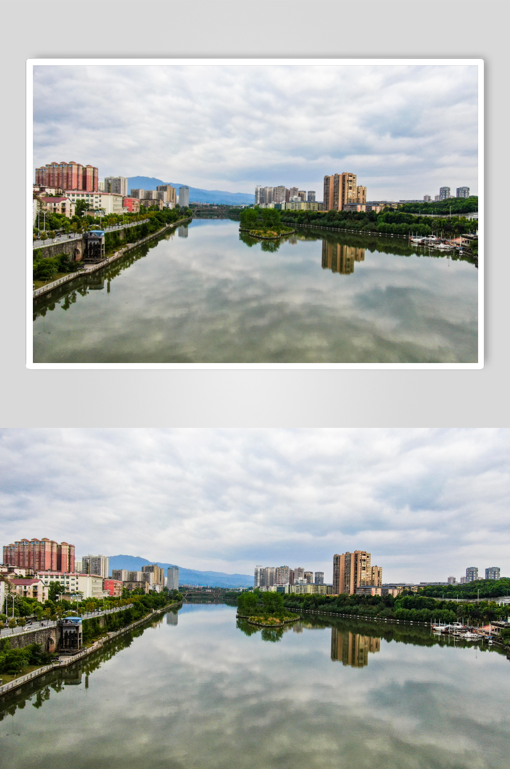 湖南湘西城市沿河风光航拍摄影图素材