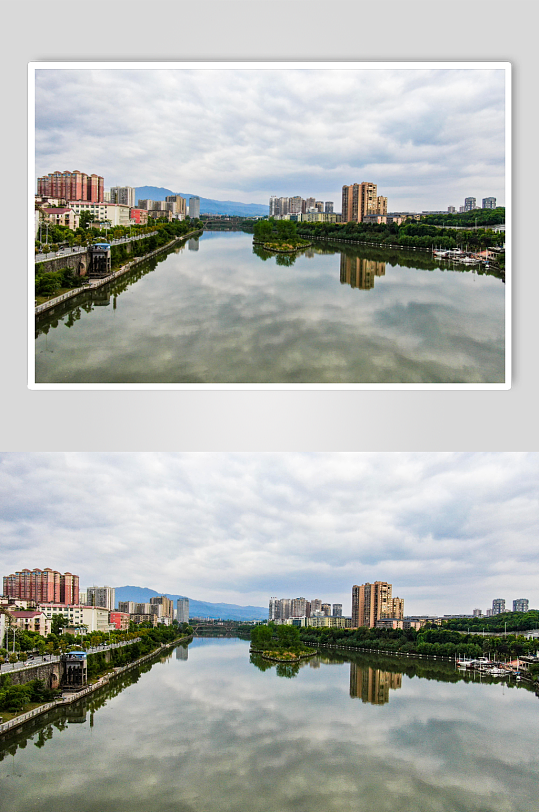 湖南湘西城市沿河风光航拍摄影图