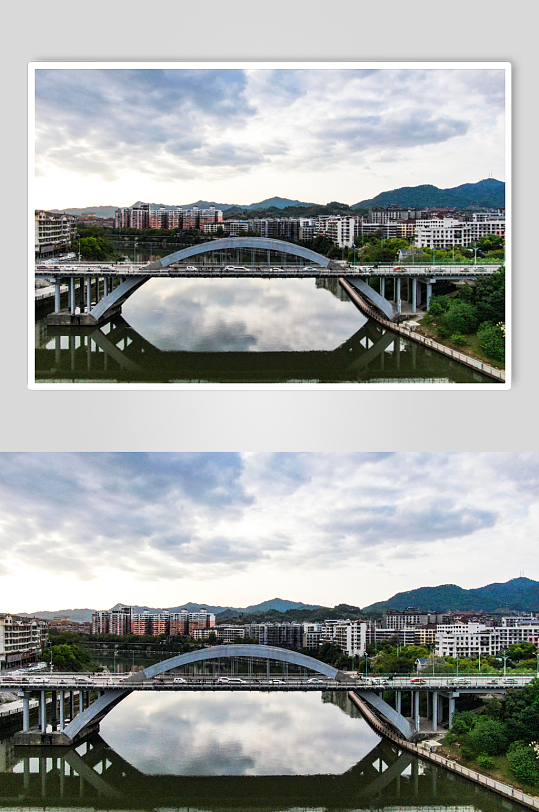 航拍城市跨河桥梁交通摄影图