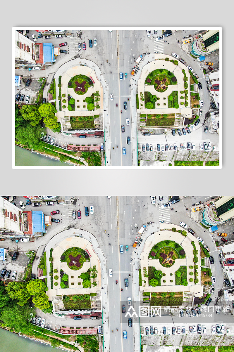 俯拍湖南湘西城市交通车辆行驶摄影图素材