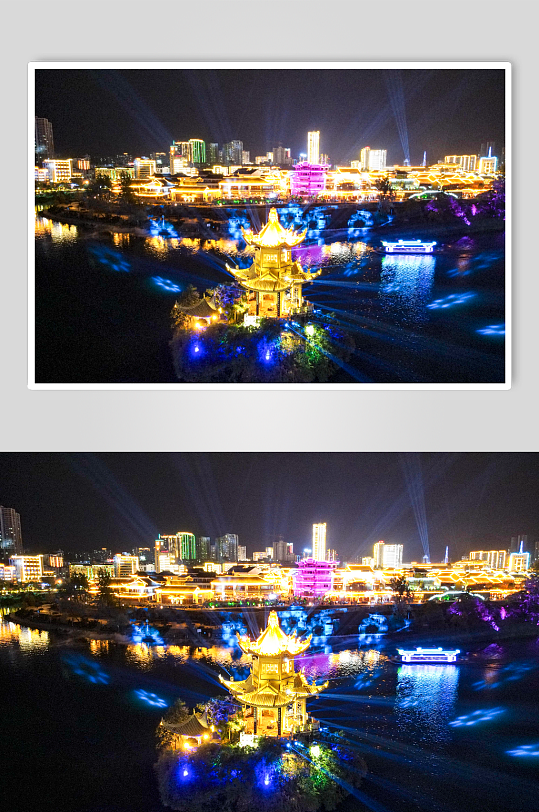 贵州铜仁古城夜景灯光航拍摄影图