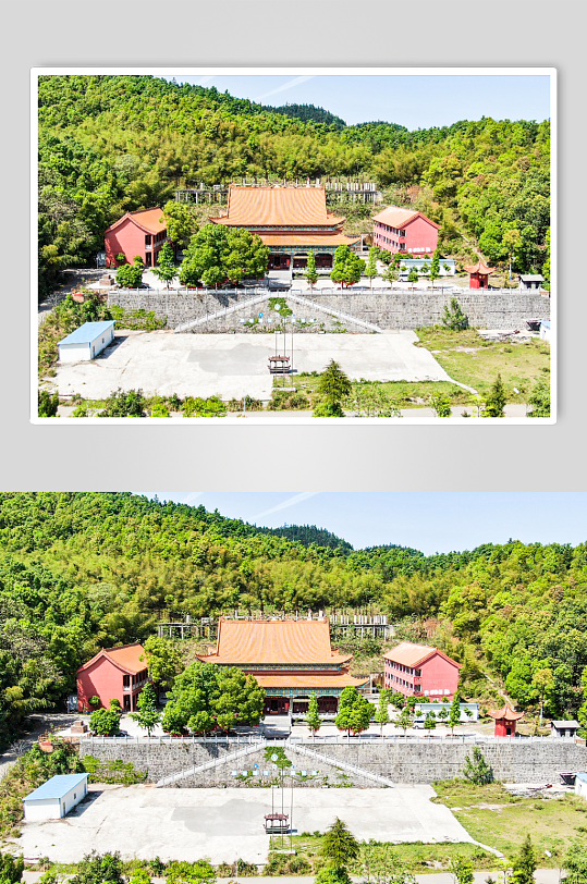 航拍大山中寺庙古建筑航拍摄影图