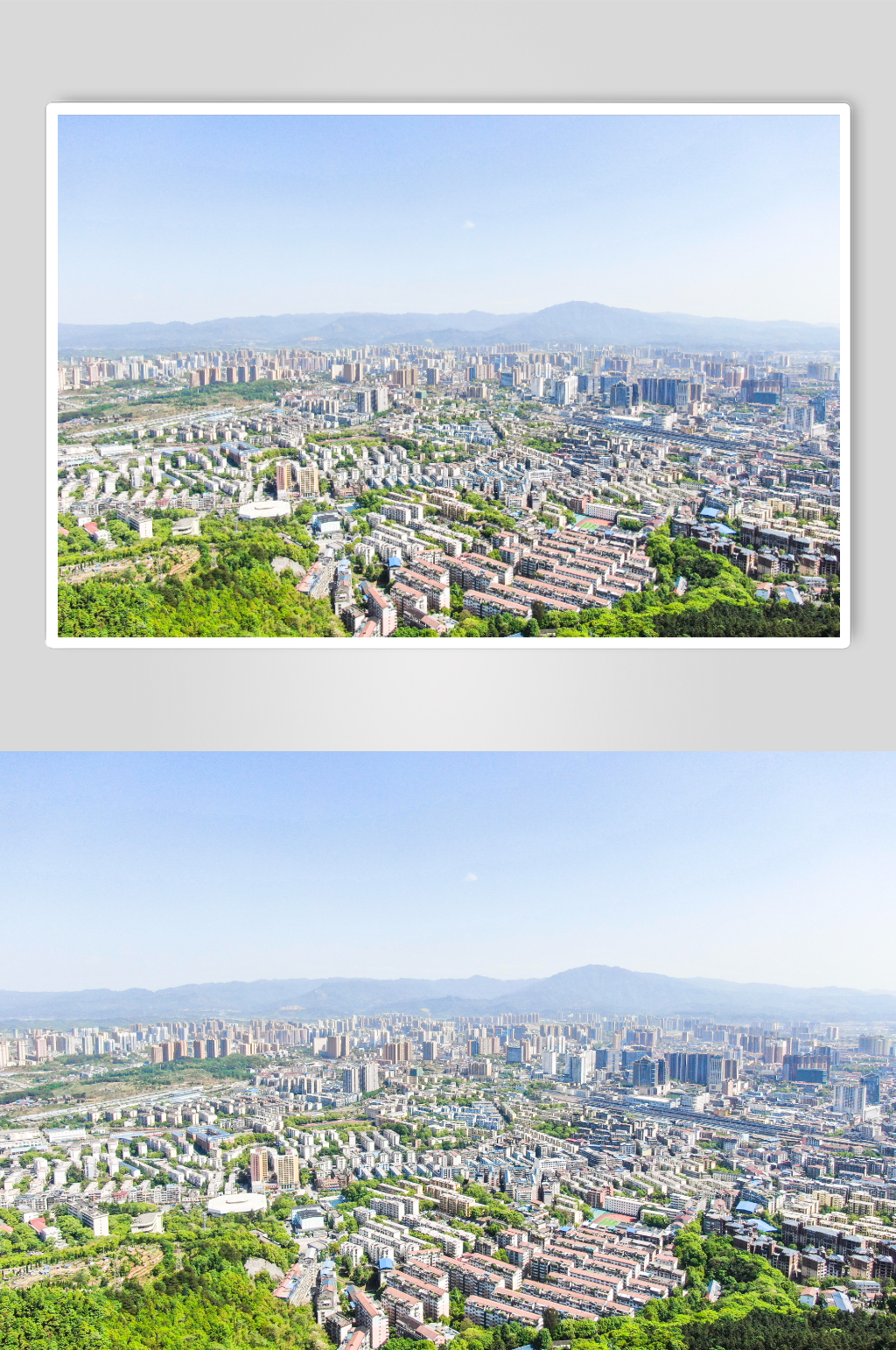 航拍山中城市建设摄影图素材