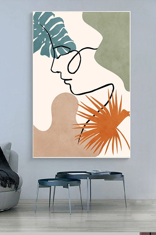 北欧莫兰迪线条人物装饰画