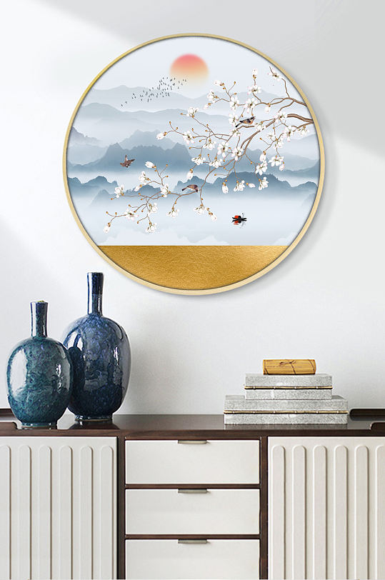 新中式手绘工笔花鸟装饰画-众图网