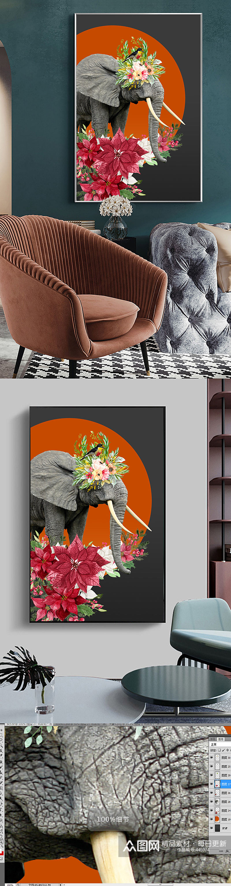 后现代抽象动物大象装饰画素材