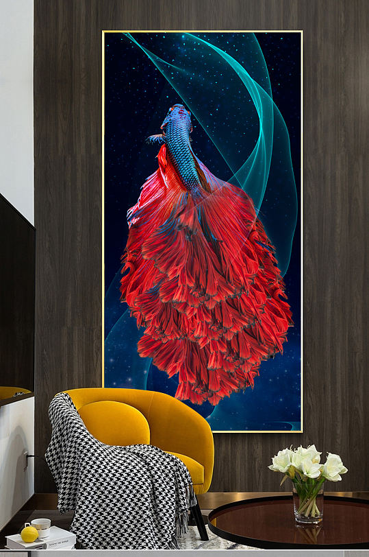 轻奢新中式金鱼抽象装饰画-众图网