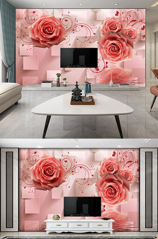 玫瑰花3D立体电视背景墙